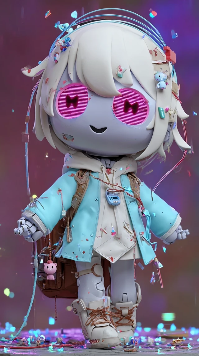 3D Chibi Robot Girl Pastel Outfit Glitch Aesthetic