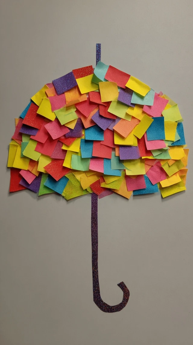Umbrella Art Made of Sticky Notes