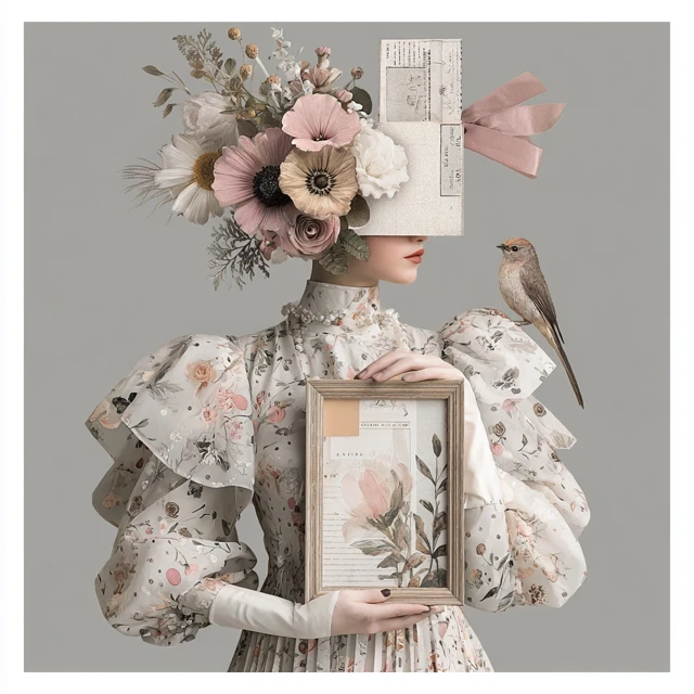 Flower Person Holding Frame AI Art Exhibition Poster
