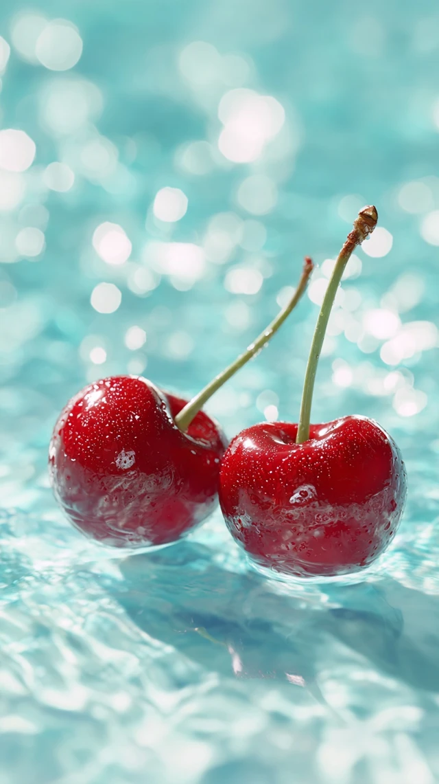 Fresh Cherries in Water Photorealistic Photography