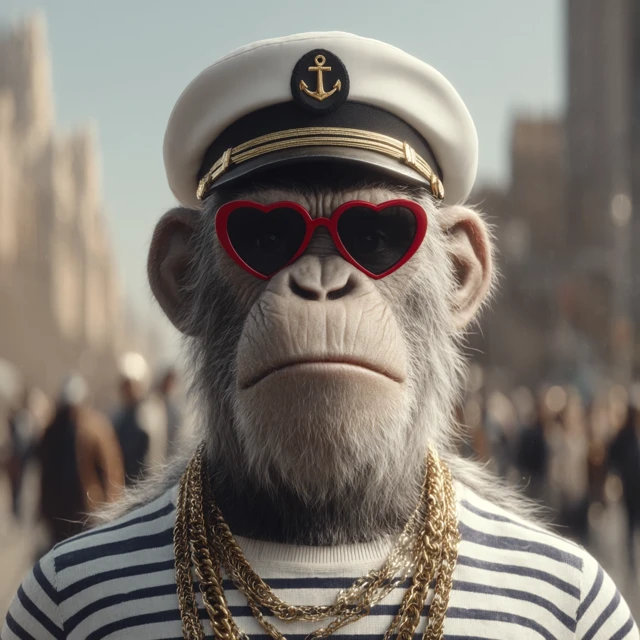 Stylish Ape in NYC Captains Hat Sunglasses Gold Chains