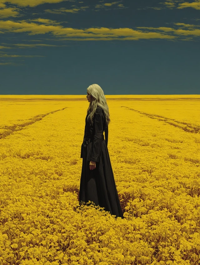 Woman in Sunflower Field Painting