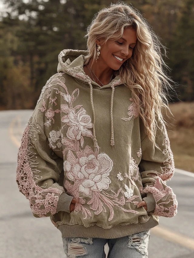 Boho Embroidered Hoodie Fashion Magazine Cover Style