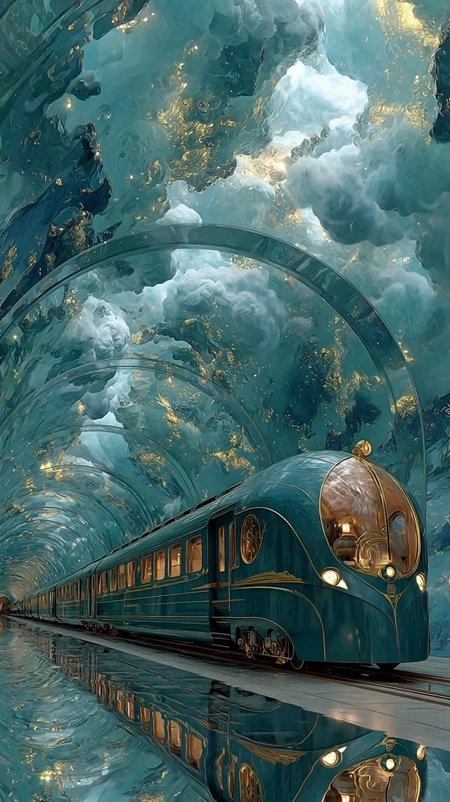 Dreamy Train Journey Through a Crystal Tunnel