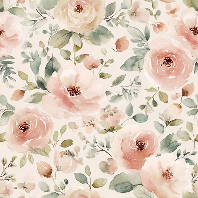 Watercolor Floral Pattern Blush Pink and Green