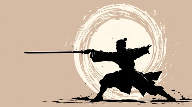 Wuxia Martial Artist with Jian Sword Silhouette
