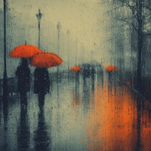 Rainy Day Pop Art with Orange Umbrellas