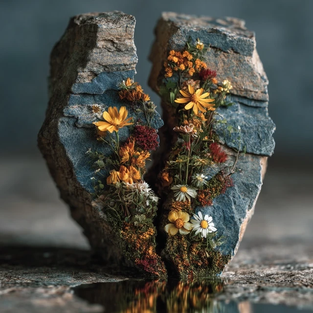 Nature Healing Fractures Beautiful Floral Stone Art