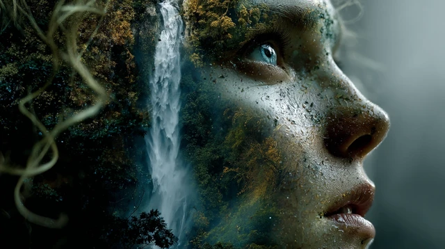 Face Nature Waterfall Blend Art