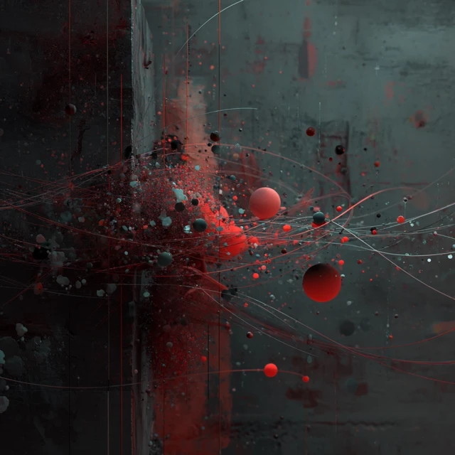 Surreal Scene Man Gazing at Abstract Forms