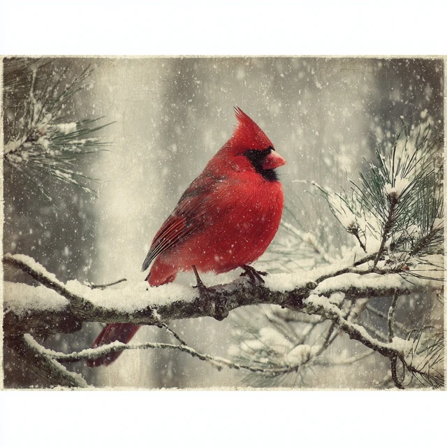 Winter Scene Cardinal in Snowy Forest 18x12 Art Print