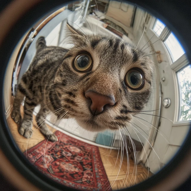 Fisheye Cat Perspective Realistic Photo