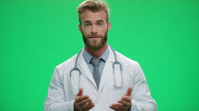 American Doctor Talking in Front of a Green Screen