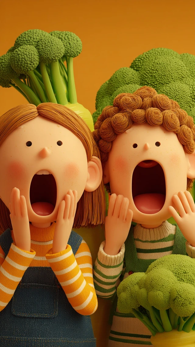 Happy Cartoon Child with Veggie Friends