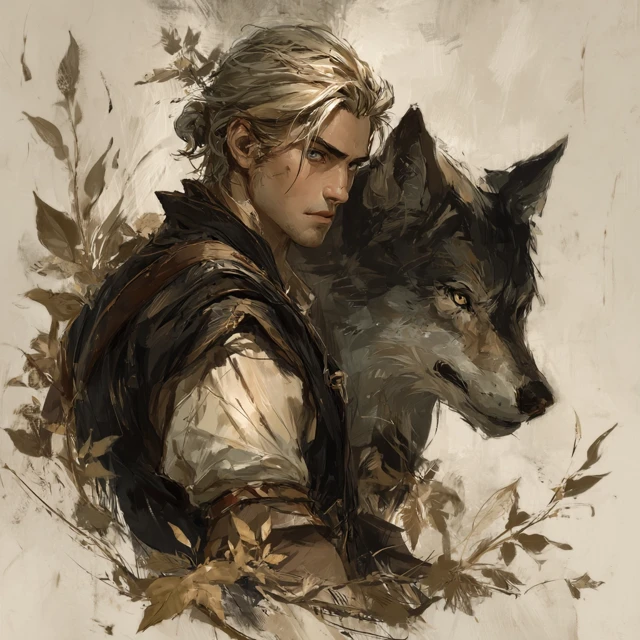 Fantasy Illustration Man and Wolf