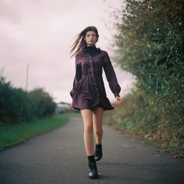 Editorial Fashion Young Woman in Dress Walking