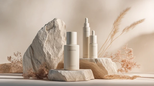 Minimalist Skincare Bottles in Natural Artistic Scene