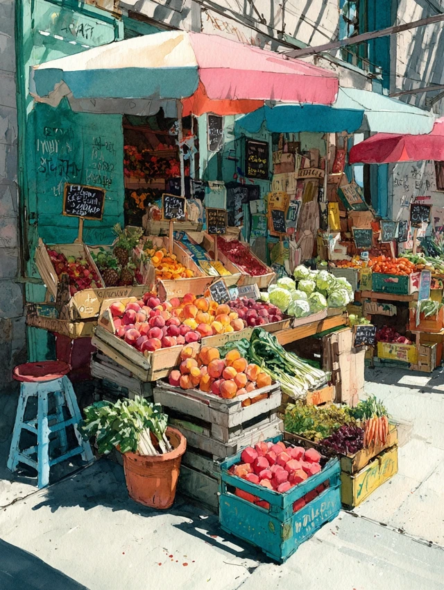 Union Square Greenmarket Watercolor Painting NYC