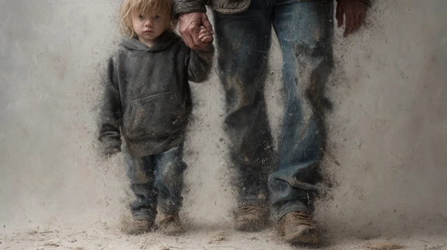 Father and Son Disintegration Photorealistic Portrait