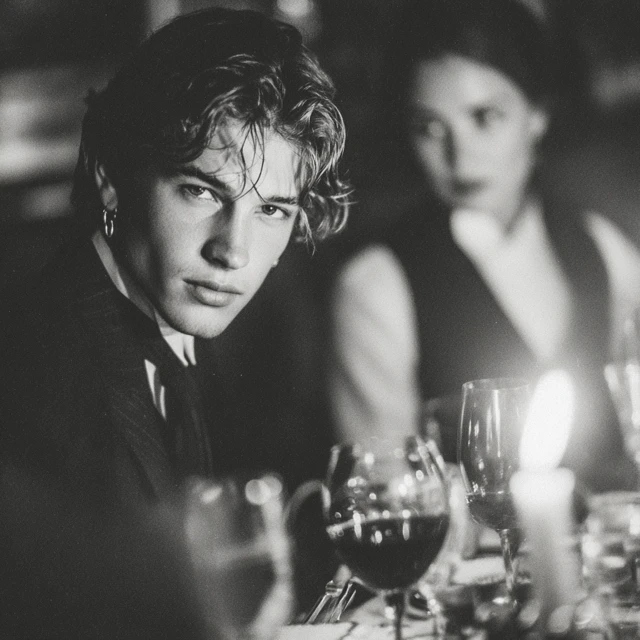 Elegant Young Man Dining in Black and White