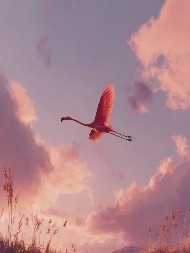 Dreamy Flamingo Flight at Dusk Pastel Art