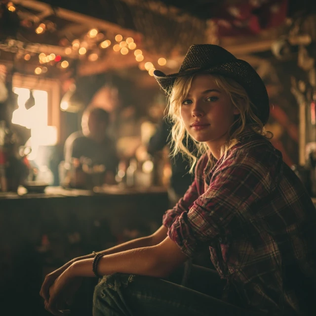 Country Girl in a Bar Realistic Photo