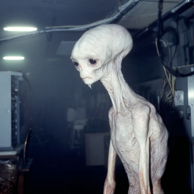 Alien Grey Creature in 1970s Lab Photography