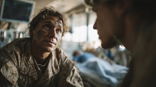 Medical Professional Talks to Injured Soldier