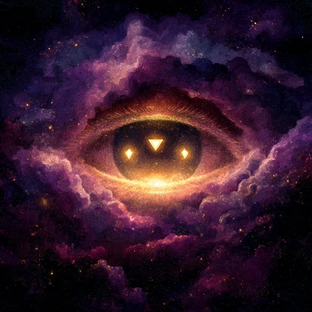 Cosmic Eye Illustration Stardust and Glowing Particles