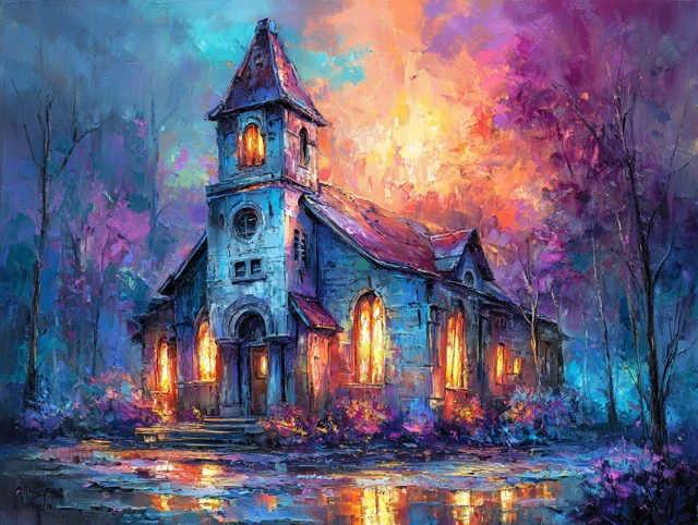 Haunted Church Spooky Gothic Painting