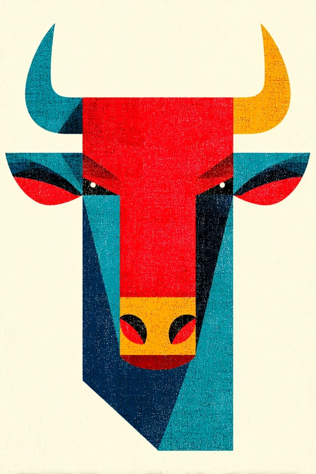 Bull Head Bauhaus Style T-Shirt Design - Vintage Vector Emblem