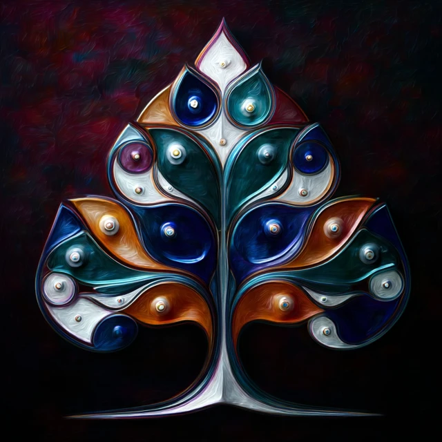Tree of Life Blown Glass Art with Gold Fractals