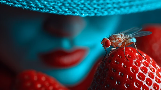 Fruit Fly on Strawberry Editorial Photography