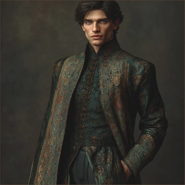 Elegant Man in Jacquard Robe Hyper Realistic