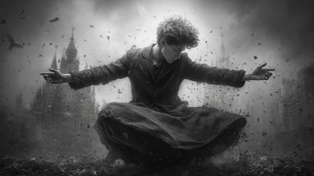 Boy Dancing on Ashes Surreal Wes Anderson Style