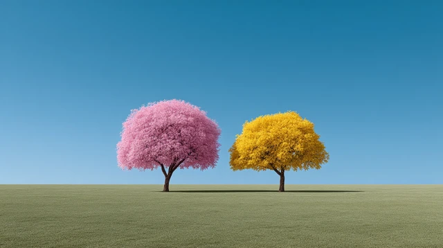 Colorful Trees on a Green Meadow High Resolution