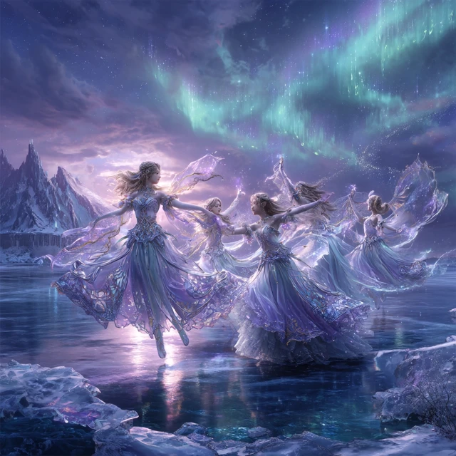 Ethereal Maidens Dancing Under the Aurora Borealis