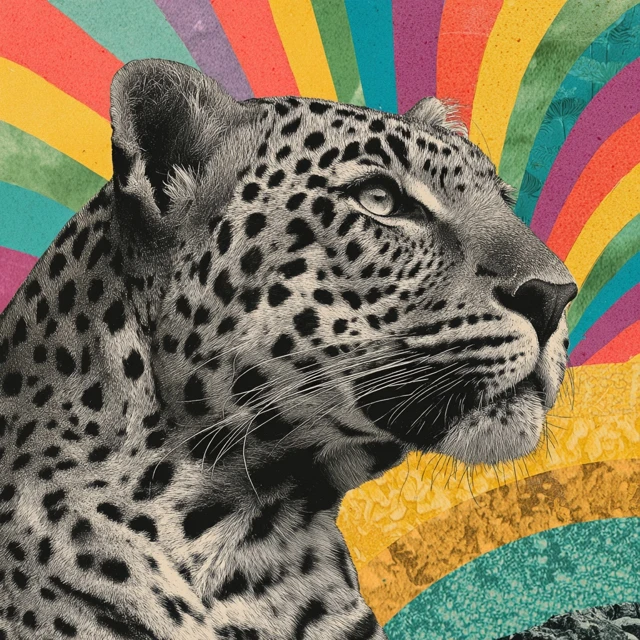 Mother Leopard Rainbow Collage Art