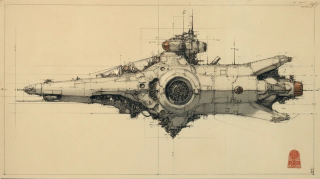 SciFi Ship Architectural Drawing Top View