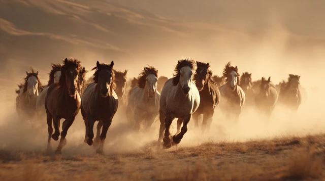 Wild Horses Galloping Across the Prairie