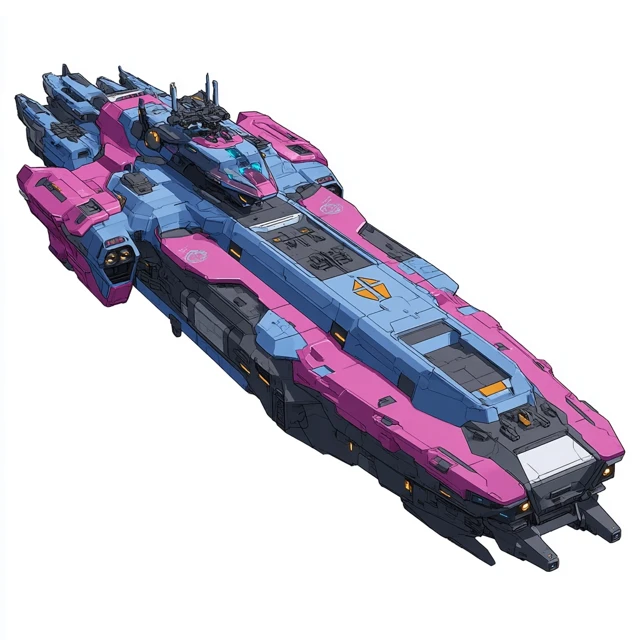 Squid Spaceship Carrier Pink Blue Anime Isometric View