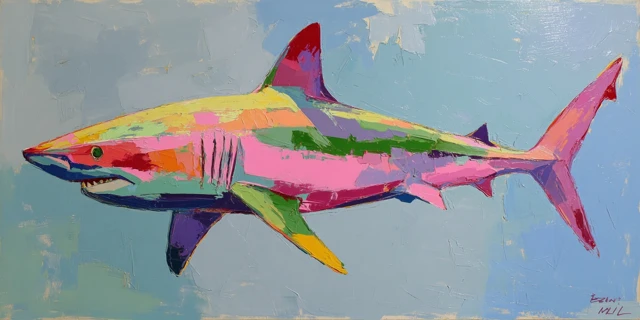 Peter Max Style Shark Painting Abstract Art