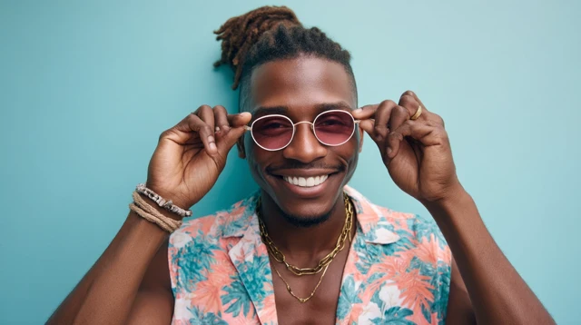Bahamian Man in Tropical Print Outfit