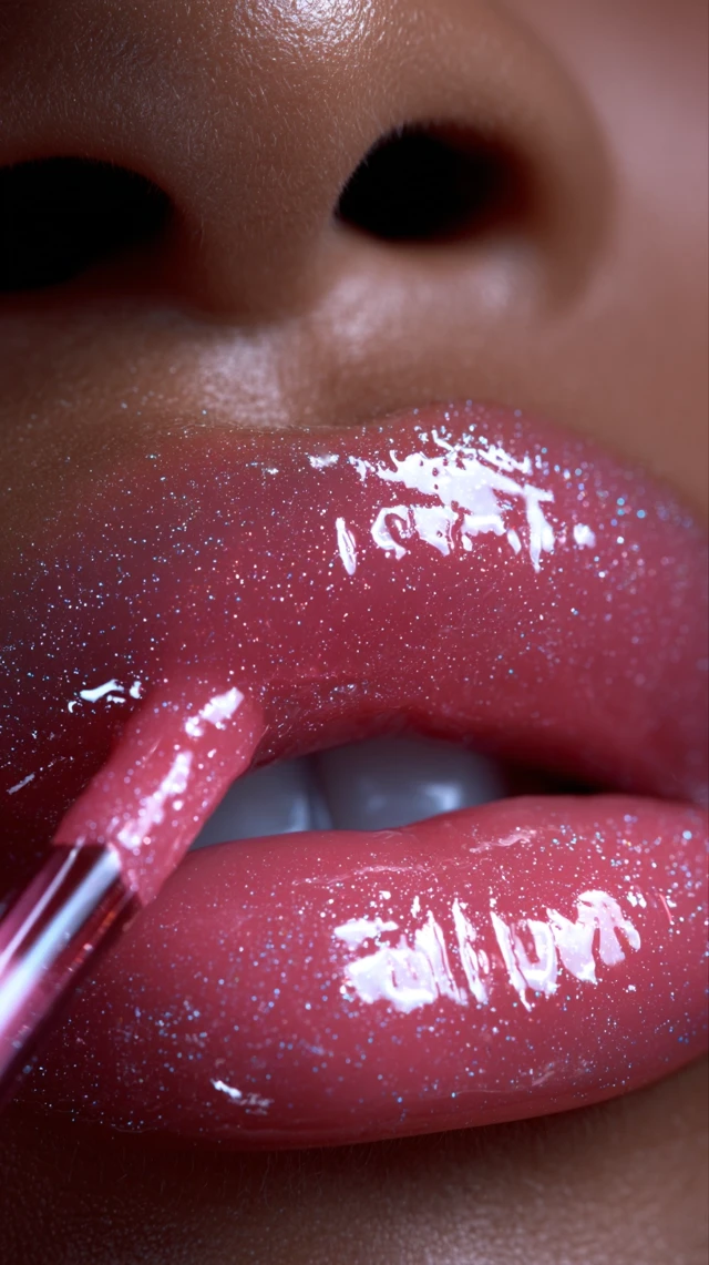 Applying Lipgloss Close Up Shiny Lips Makeup