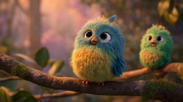 Adorable Birds Singing in a Pastel Forest