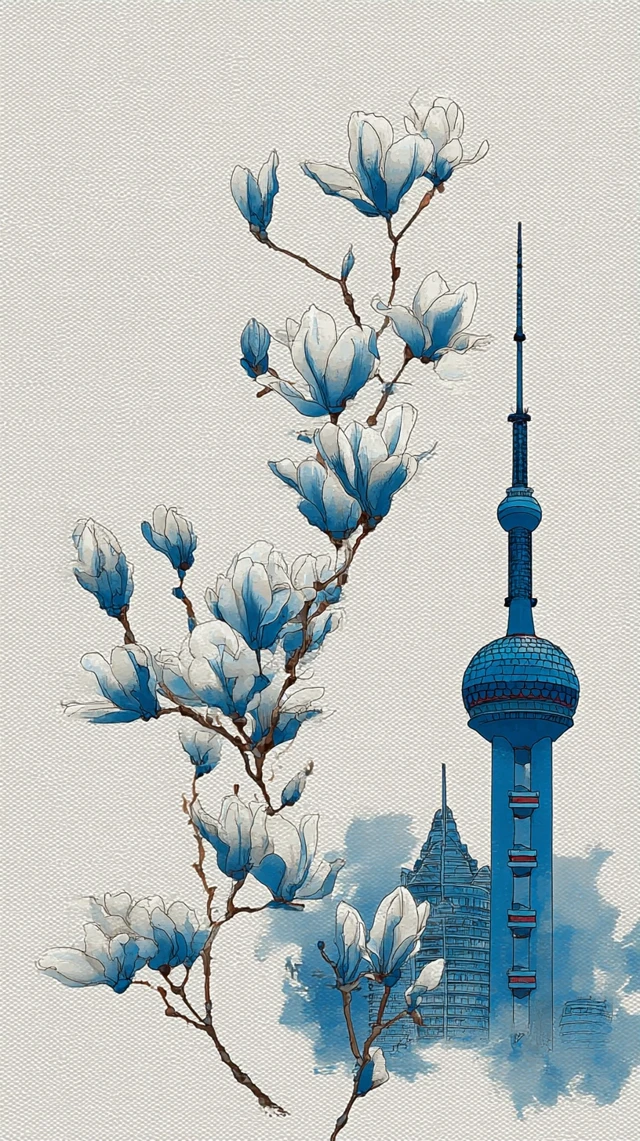 Shanghai Oriental Pearl Tower Magnolia Art
