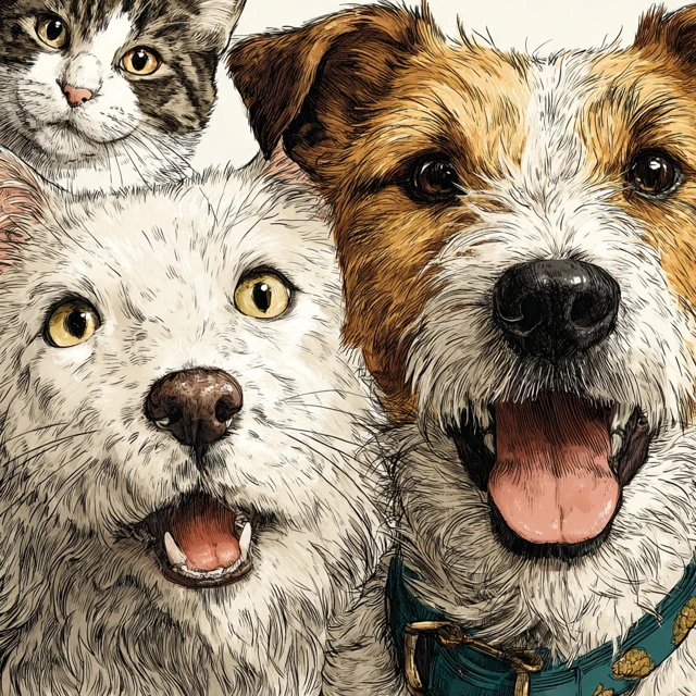 Dog Cat Art Portrait Illustration Animals
