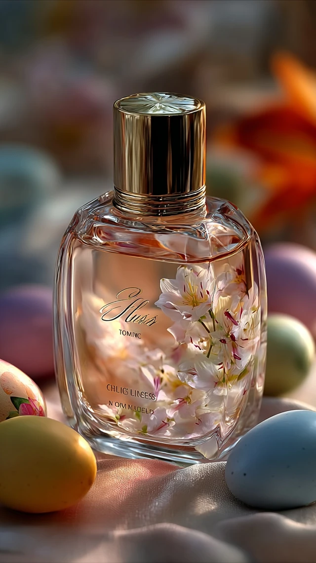 Luxury Perfume Bottle Easter Eggs Floral Ad