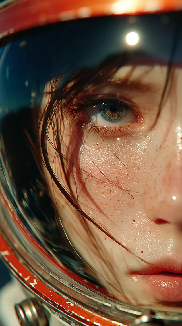 Astronaut in Space: Close-up of Asian Female