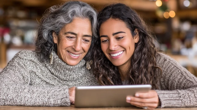 Elderly Woman Learning Tablet with Grandchild